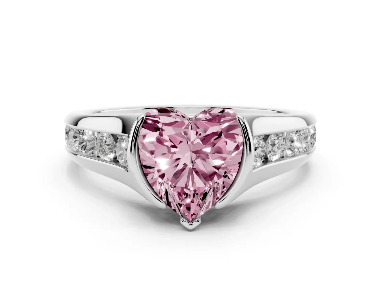 Heart-Shaped Half Bezel Engagement Ring Setting for a Fancy Pink Lab-Grown Diamond | White Gold
