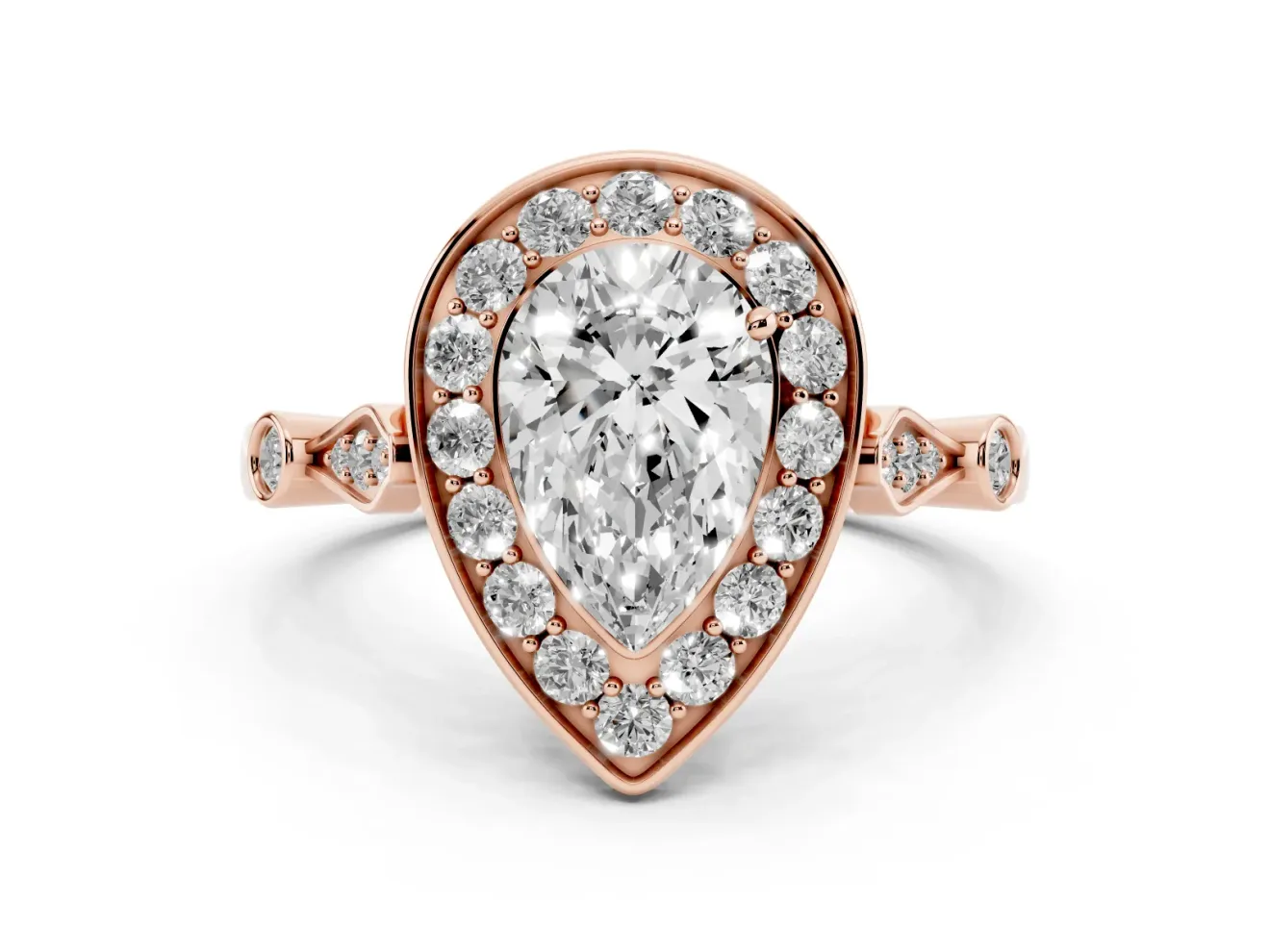 Pear-Shaped Vintage Halo Engagement Ring Setting | Bezel Station Shoulders | Rose Gold
