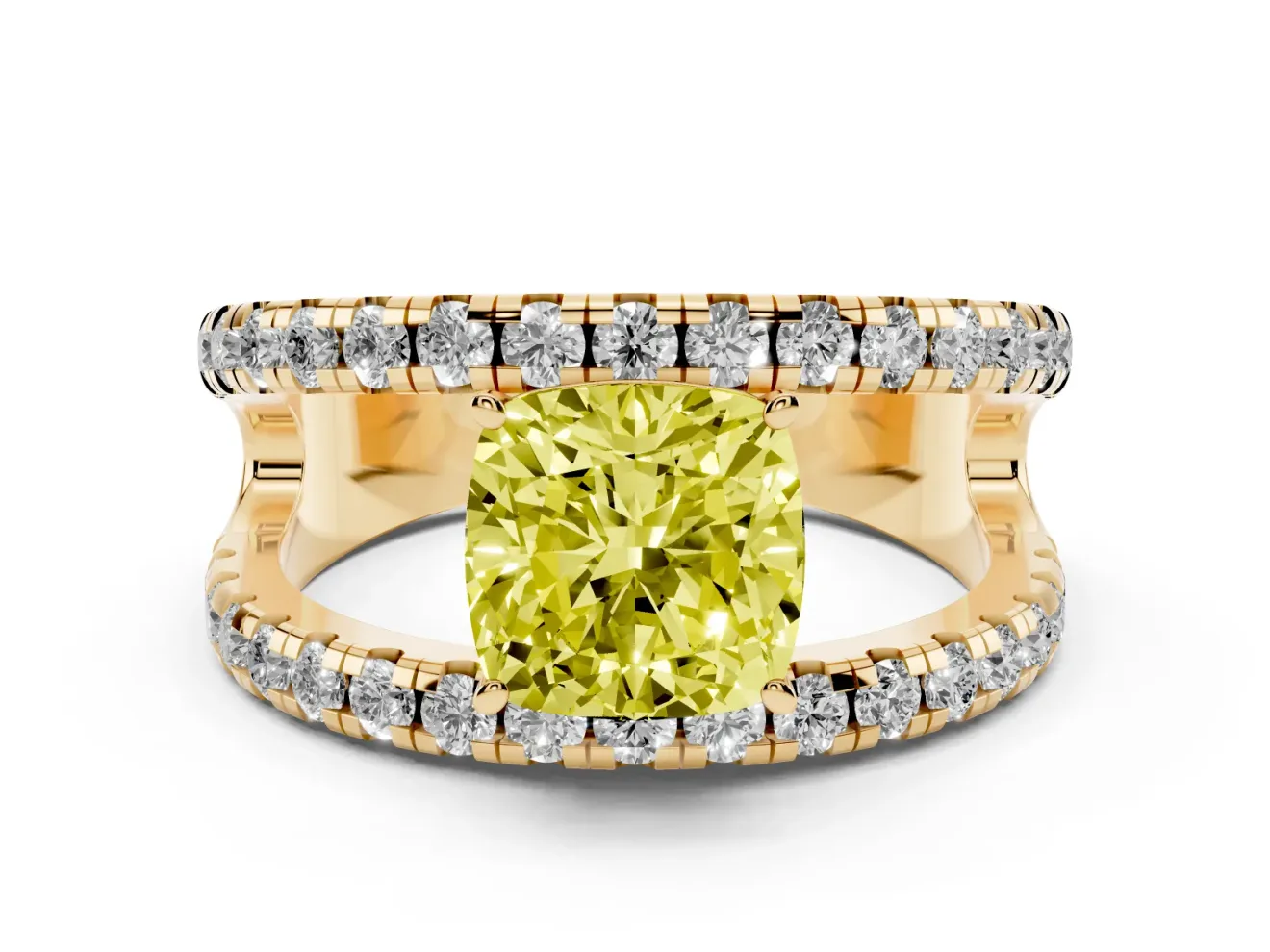 Cushion Cut Pavé Engagement Ring Setting for a Fancy Yellow Lab-Grown Diamond | Yellow Gold - Design NV-24679