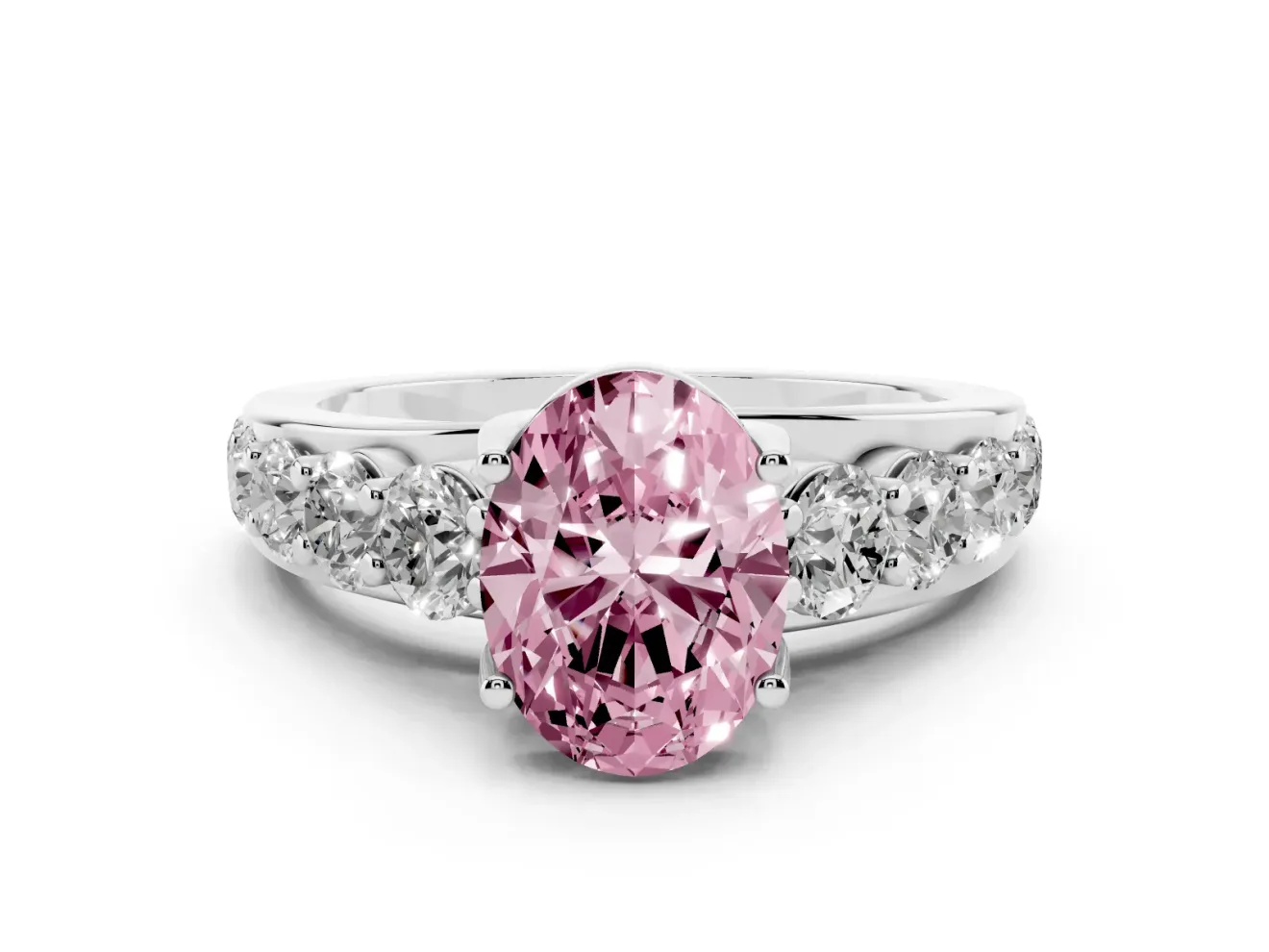 Oval Graduated Engagement Ring Setting for a Fancy Pink Lab-Grown Diamond | White Gold