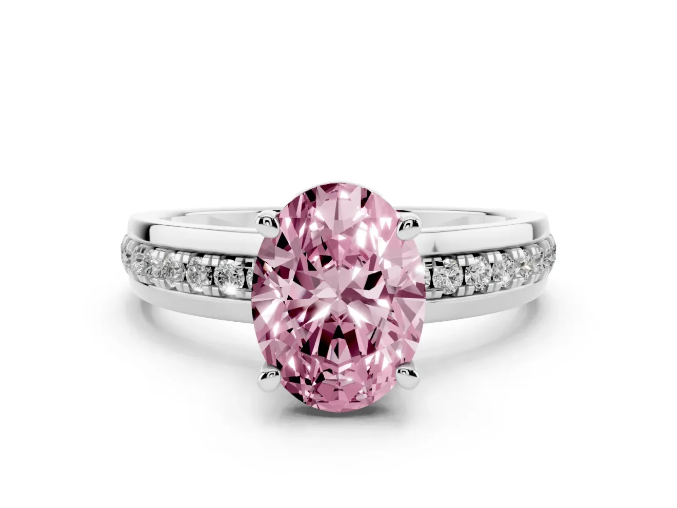 Oval Channel Set Engagement Ring Setting for a Fancy Pink Lab-Grown Diamond | Rope Collar | Sterling Silver