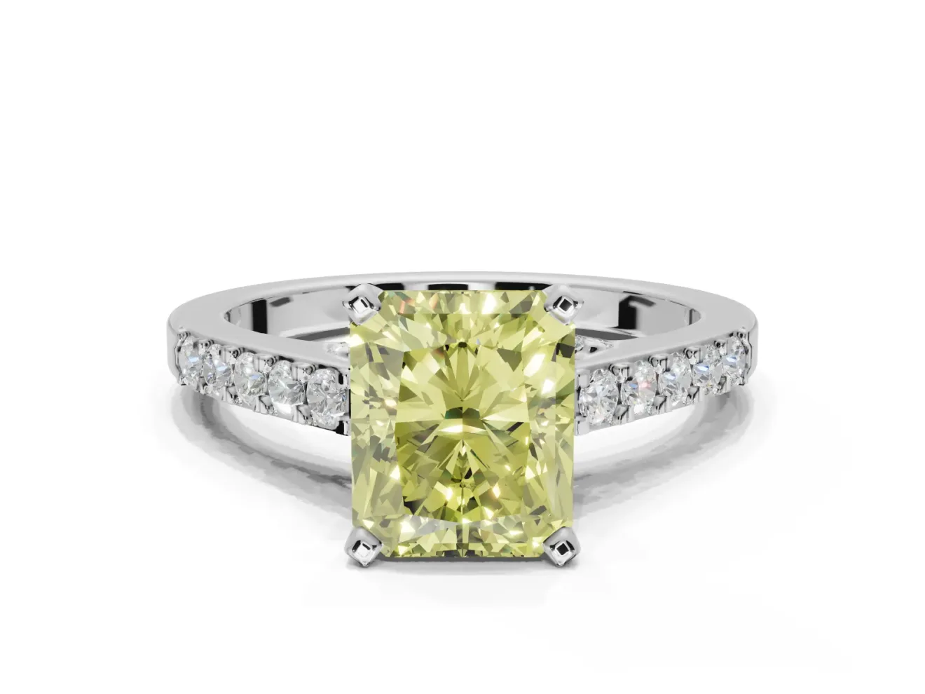 Radiant Cut Pavé Engagement Ring Setting for a Fancy Yellow Lab-Grown Diamond | Crossover Gallery | Sterling Silver