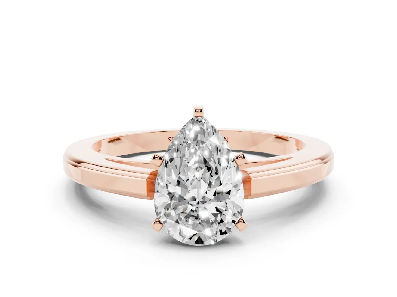 Pear-Shaped Solitaire Engagement Ring Setting | Stepped Flat Band | Rose Gold