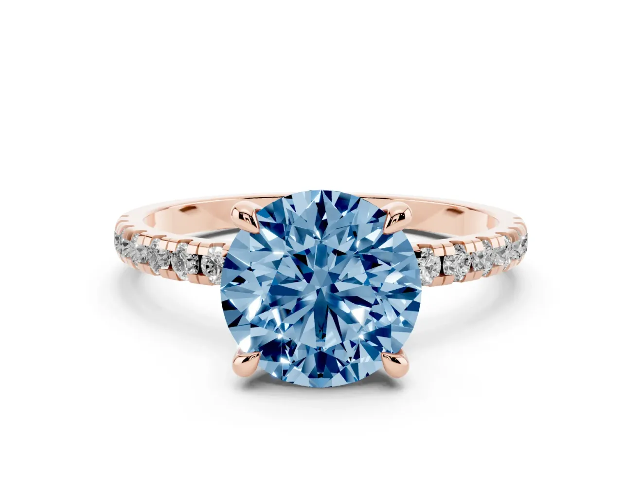 Round Petite Pavé Solitaire Engagement Ring Setting for a Fancy Blue Lab-Grown Diamond | Slim Band | Rose Gold