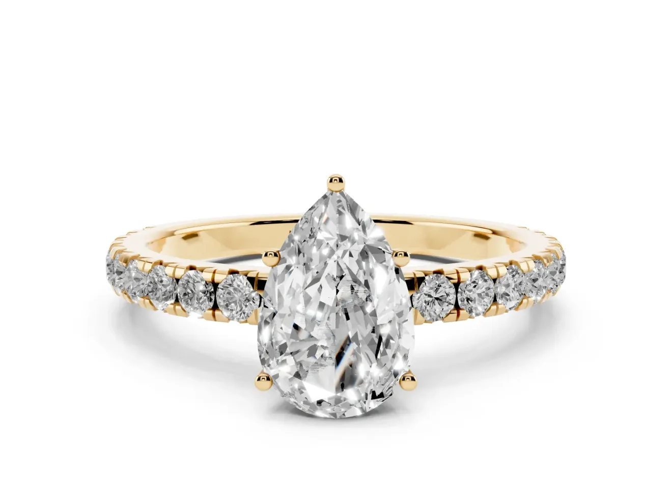 Pear-Shaped Pave Engagement Ring Setting | Shared Prong Band | Yellow Gold