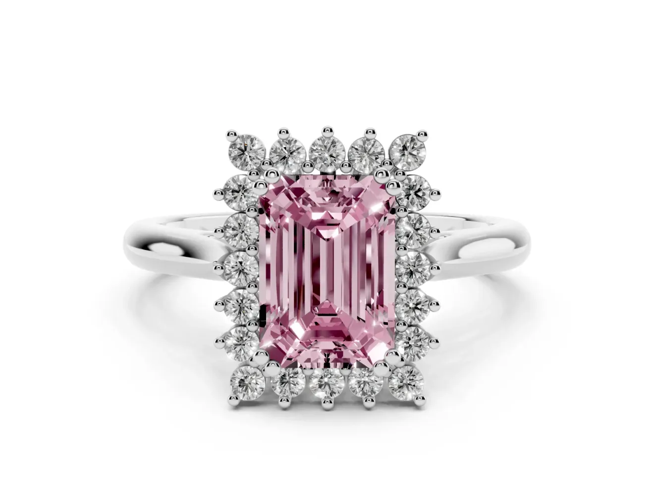 Emerald Cut Starburst Halo Engagement Ring Setting for a Fancy Pink Lab-Grown Diamond | White Gold