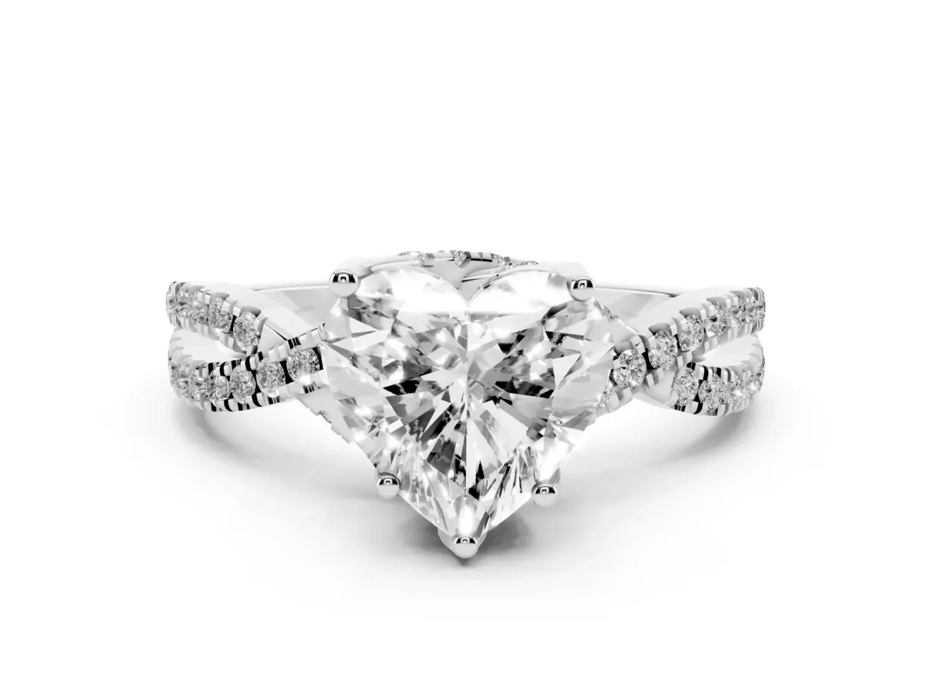 Heart-Shaped Twisted Split Shank Pave Engagement Ring Setting | Pave Gallery | Sterling Silver