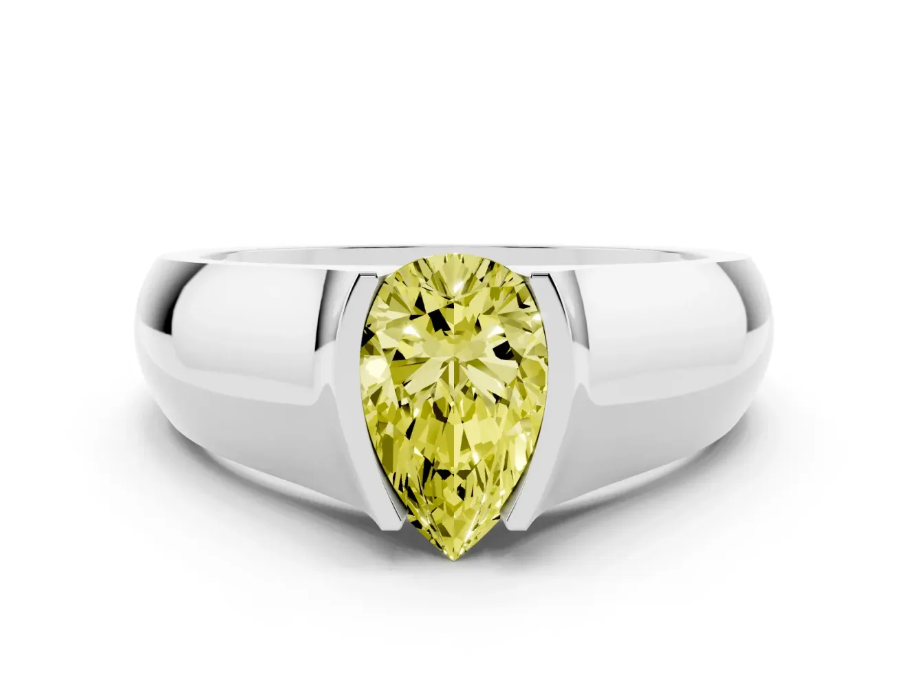 Pear-Shaped Half Bezel Engagement Ring Setting for a Fancy Yellow Lab-Grown Diamond | Wide Band | Sterling Silver