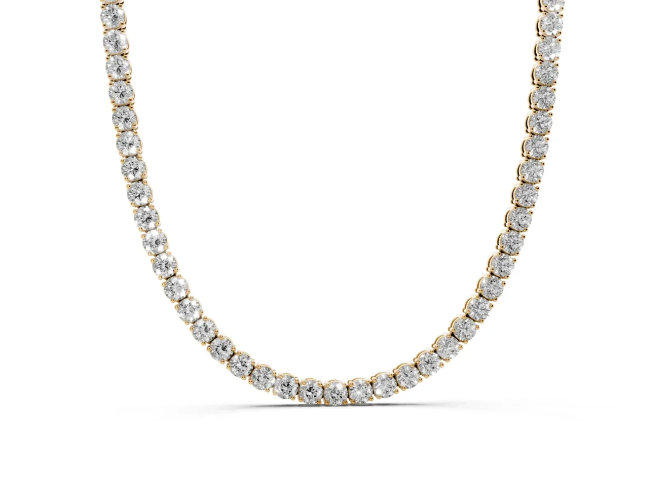 Round Lab-Grown Diamond Single Row Tennis Necklace | Prong Set | Yellow Gold