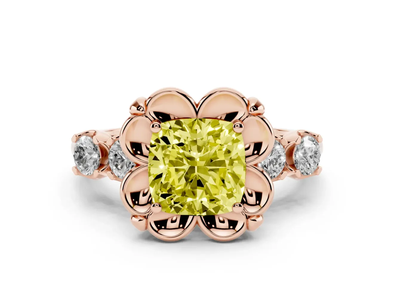 Cushion Cut Floral Engagement Ring Setting for a Fancy Yellow Lab-Grown Diamond | Petal Frame | Rose Gold