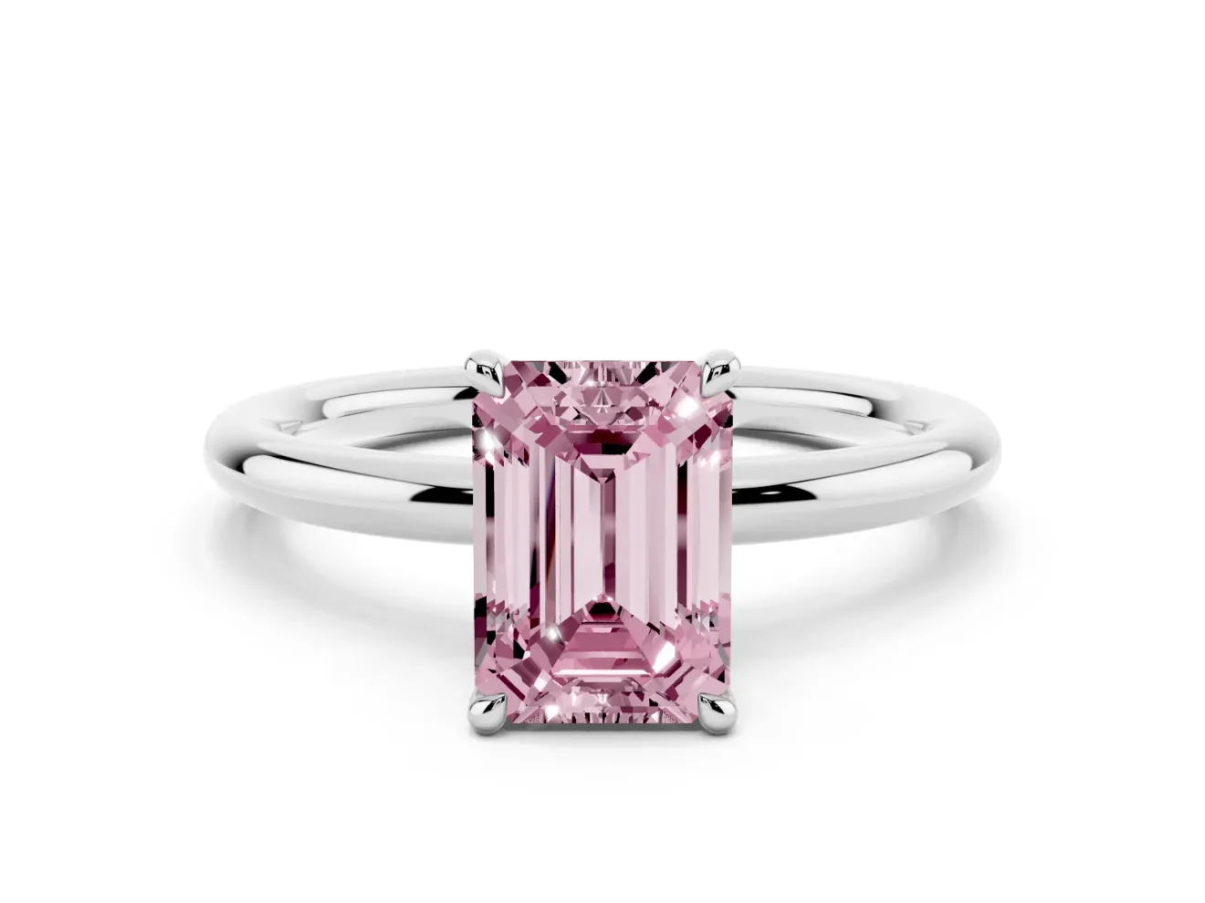 Emerald Cut Hidden Halo Ring Setting for a Fancy Pink Lab-Grown Diamond | White Gold