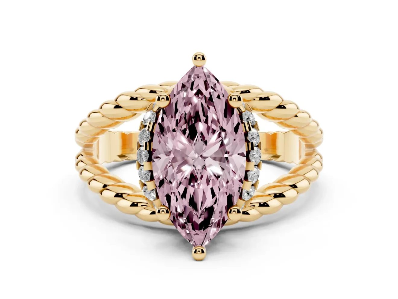Marquise Rope Split Shank Engagement Ring Setting for a Fancy Pink Lab-Grown Diamond | Yellow Gold