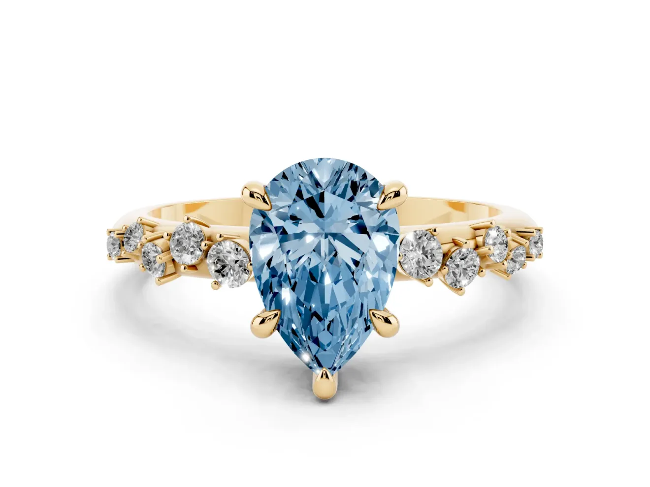 Pear-Shaped Graduated Engagement Ring Setting for a Fancy Blue Lab-Grown Diamond | Yellow Gold