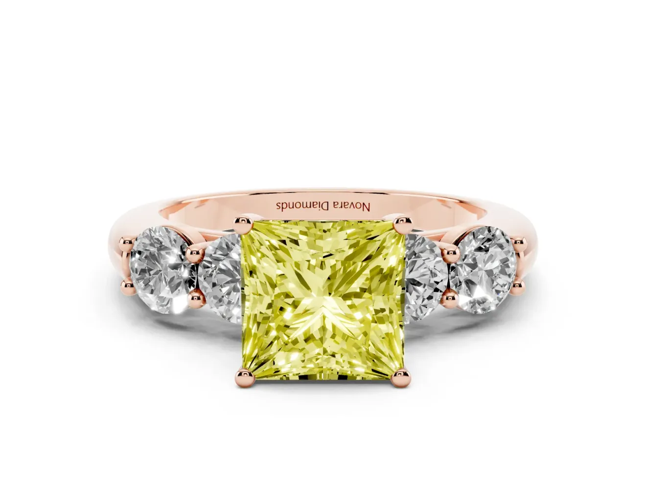 Princess Cut Five Stone Engagement Ring Setting for a Fancy Yellow Lab-Grown Diamond | Prong Set Side Stones | Rose Gold
