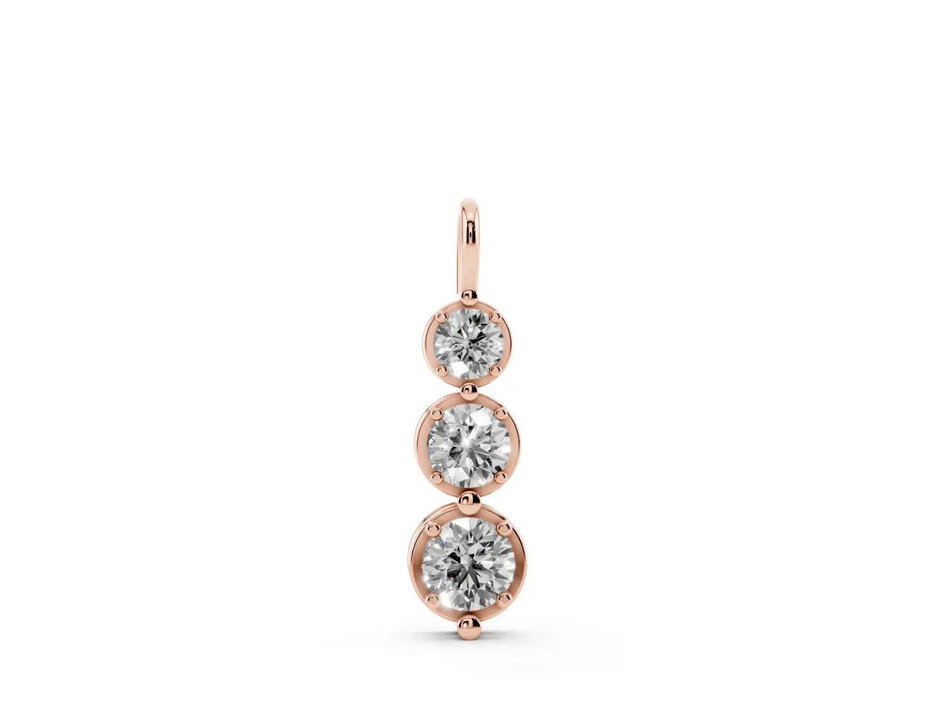 Round Lab-Grown Diamond Three-Stone Drop Pendant Necklace | Linked Cup Settings | Rose Gold