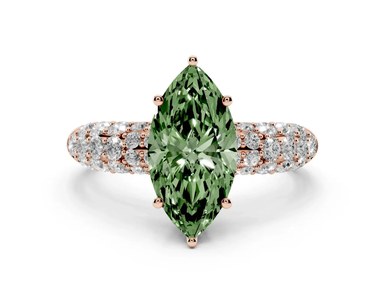 Marquise Multi Row Pave Engagement Ring Setting for a Fancy Green Lab-Grown Diamond | Rose Gold