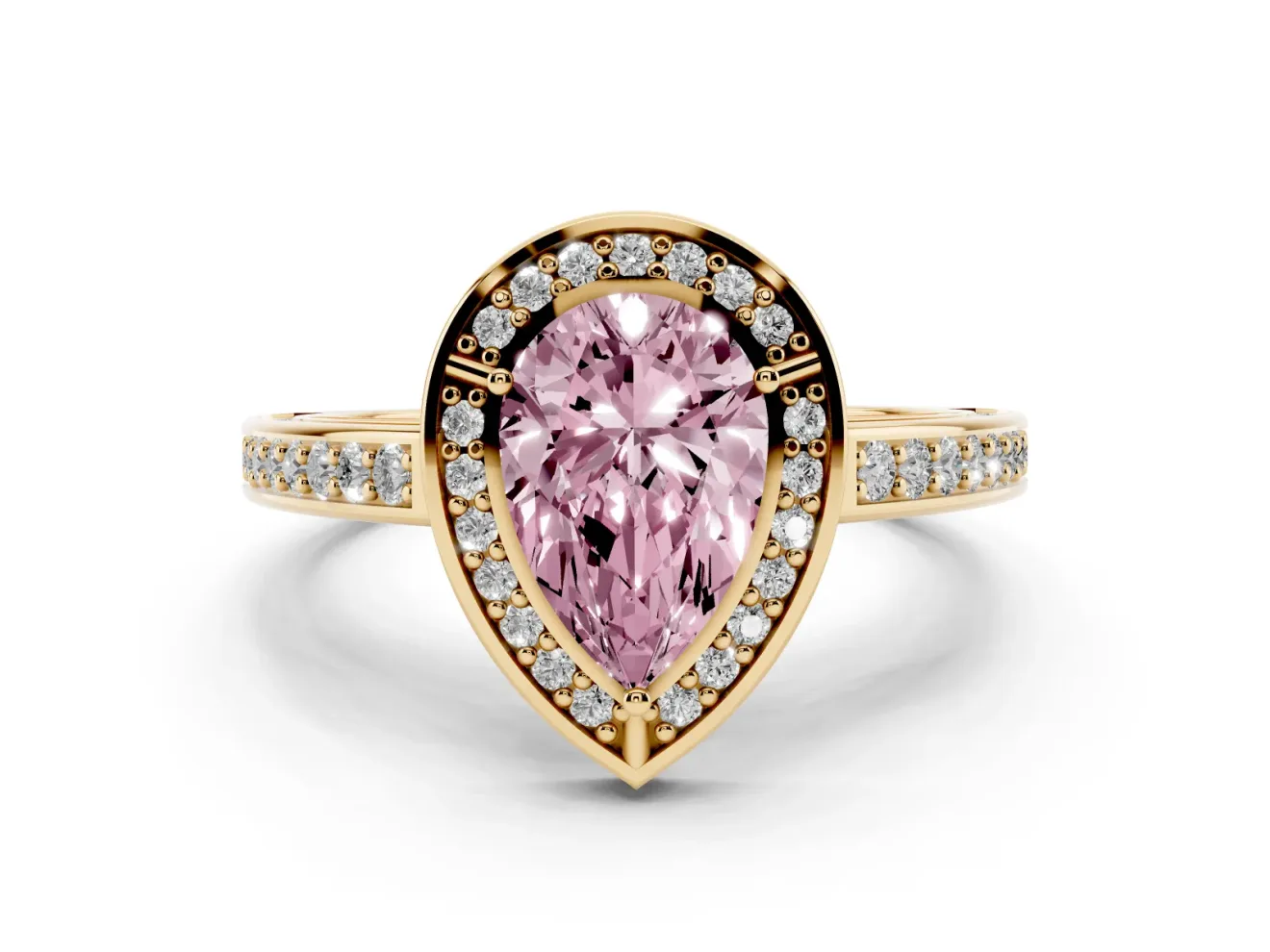 Pear-Shaped Sectioned Halo Engagement Ring Setting for a Fancy Pink Lab-Grown Diamond | Yellow Gold