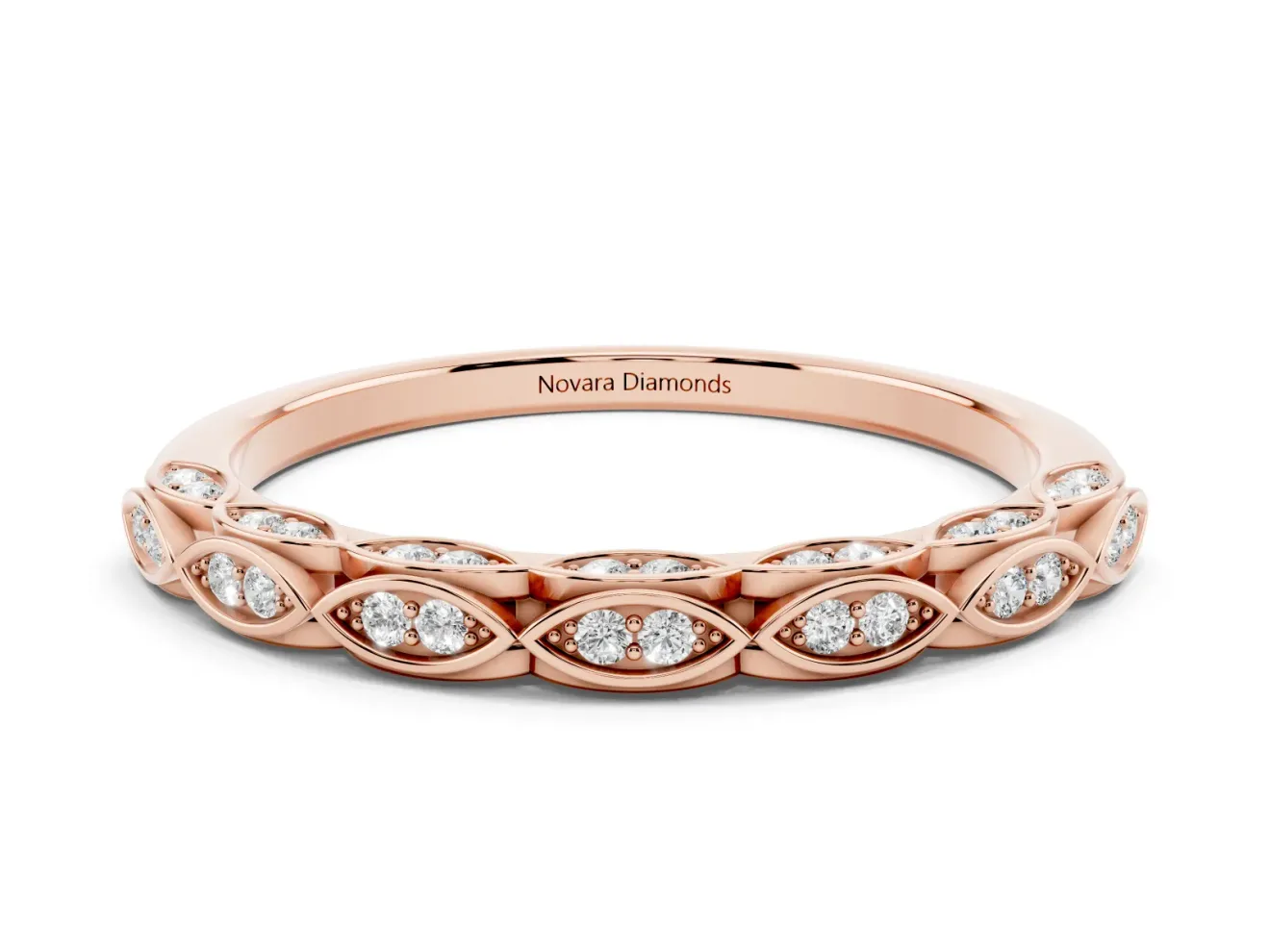 Marquise Motif Diamond Openwork Eternity Band Set in Rose gold with Pavé and Bezel Setting