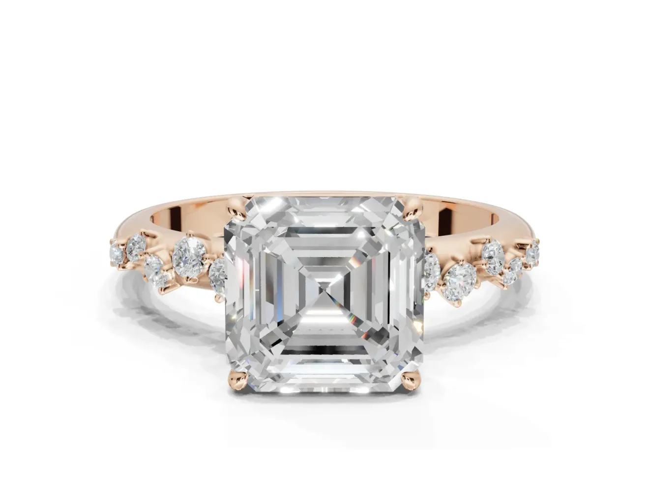 Asscher Cut Solitaire Engagement Ring Setting | Graduated Scattered Accents | Rose Gold