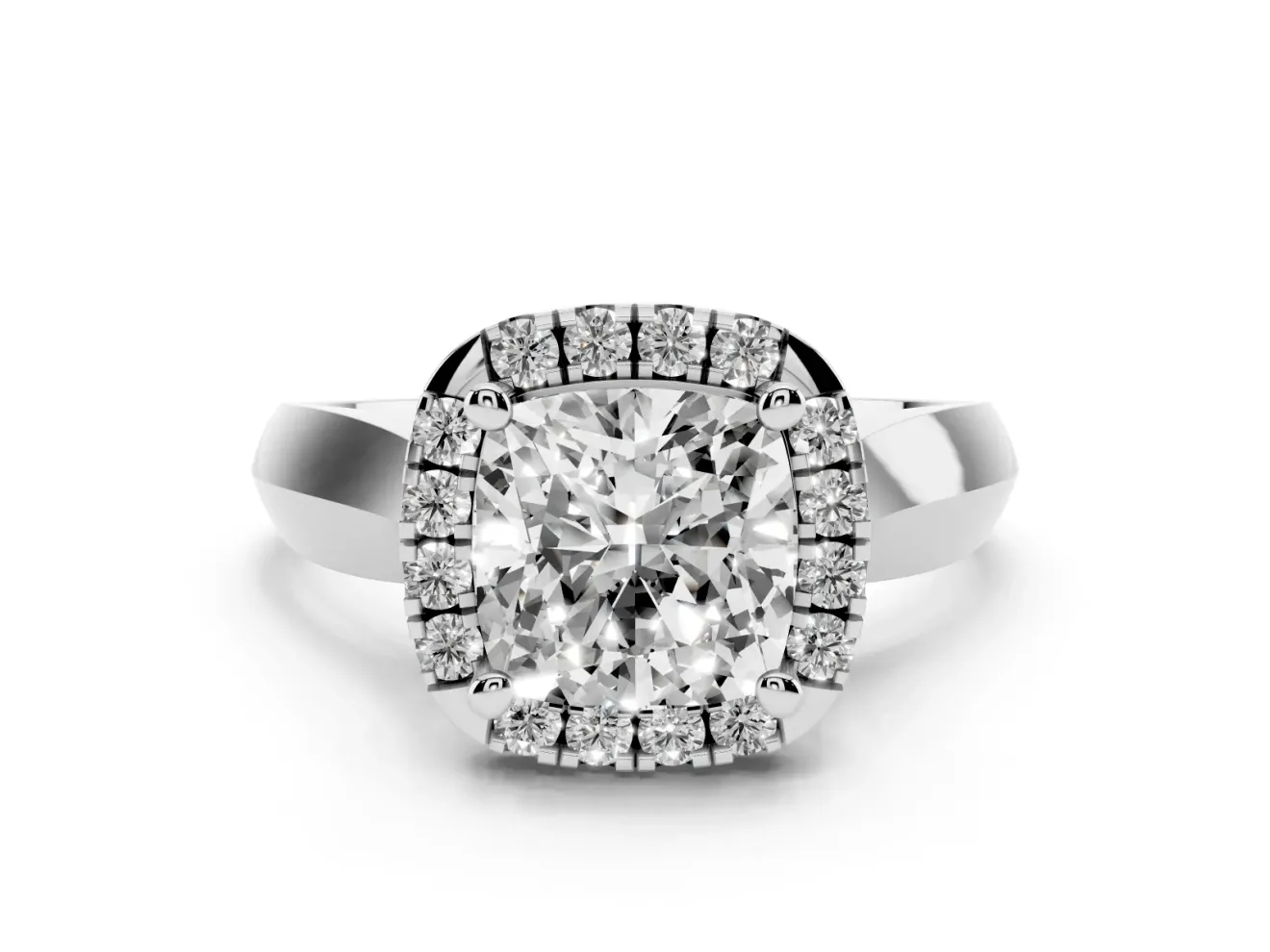 Cushion Cut Halo Engagement Ring Setting | Square Profile Band | White Gold