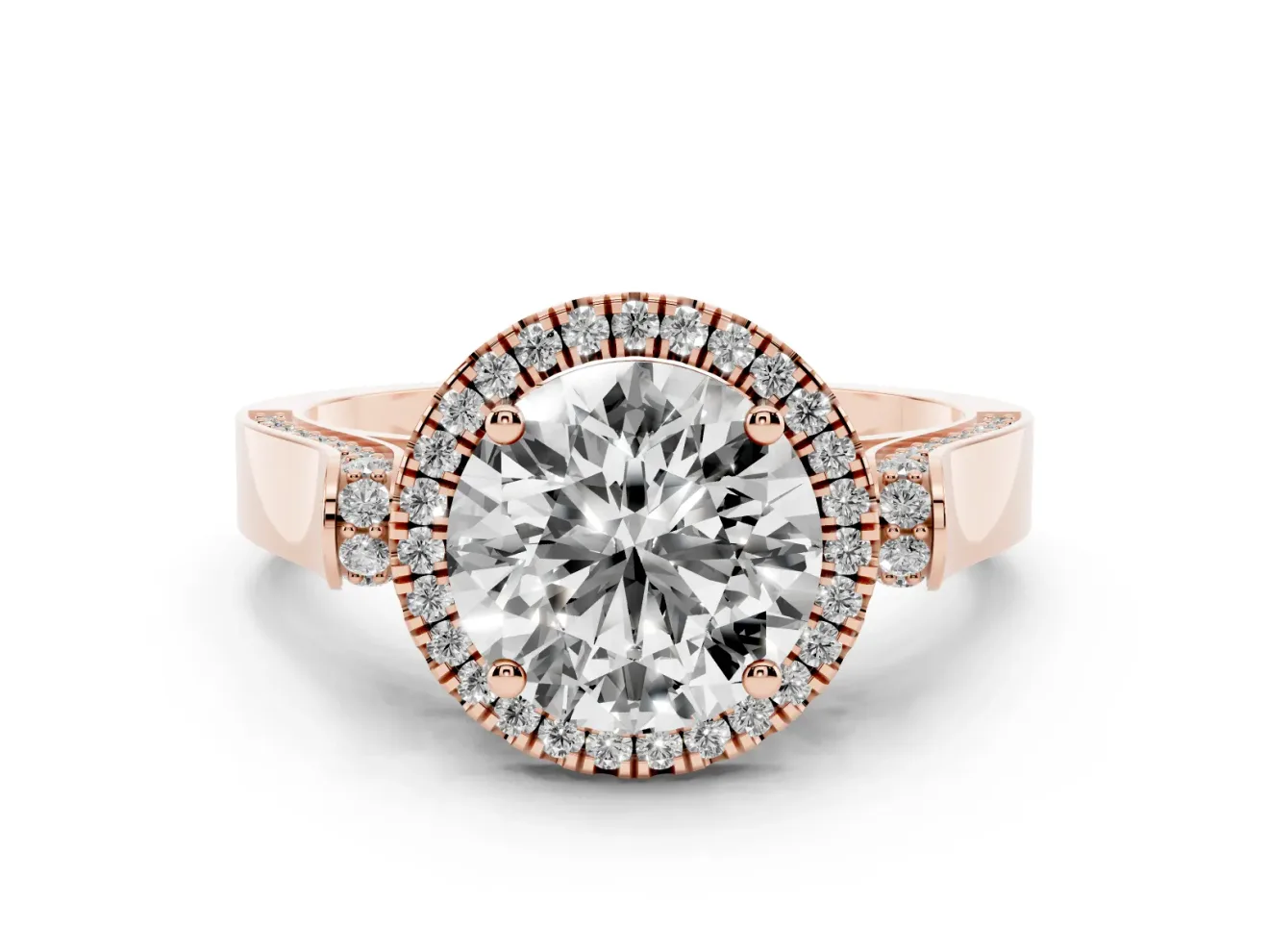 Round Halo Engagement Ring Setting | Pavé Panel Shoulders | Rose Gold