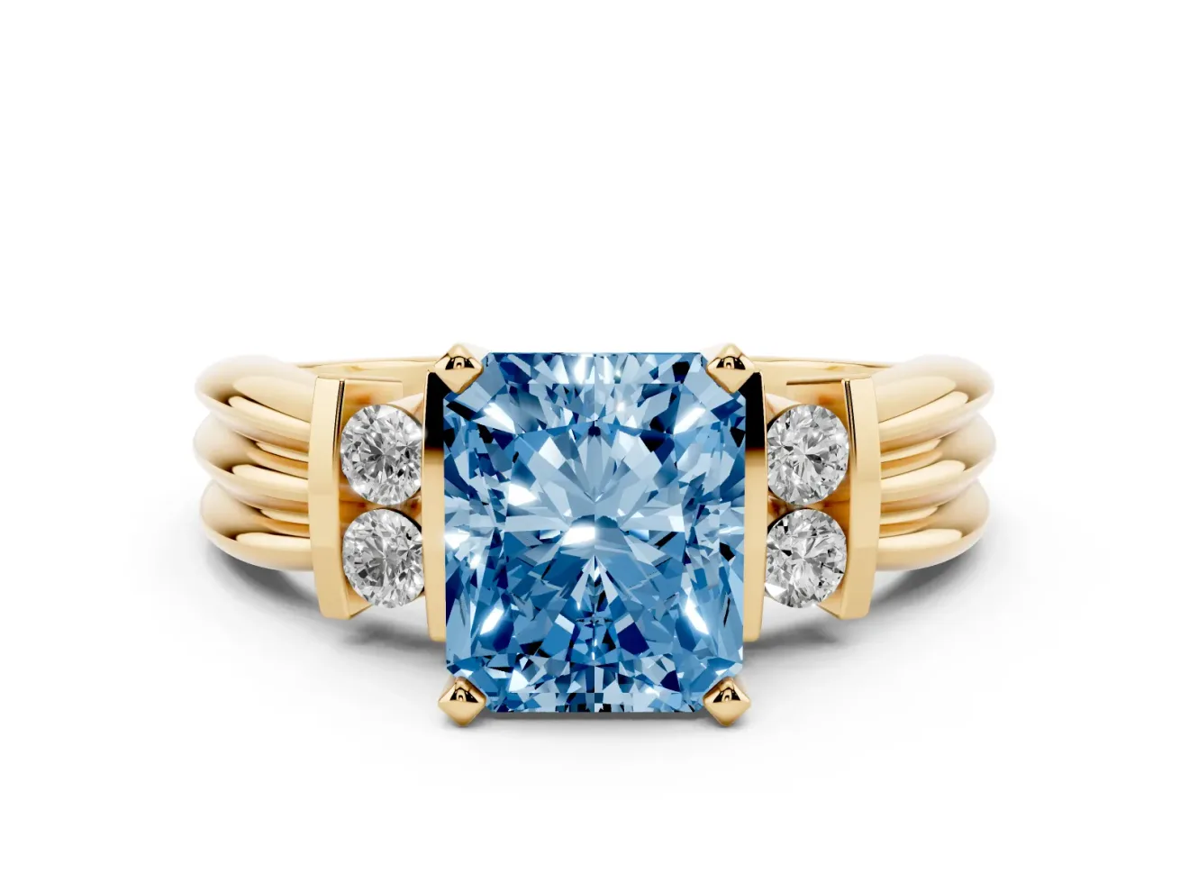 Radiant Cut Bar-Set Engagement Ring Setting for a Fancy Blue Lab-Grown Diamond | Yellow Gold