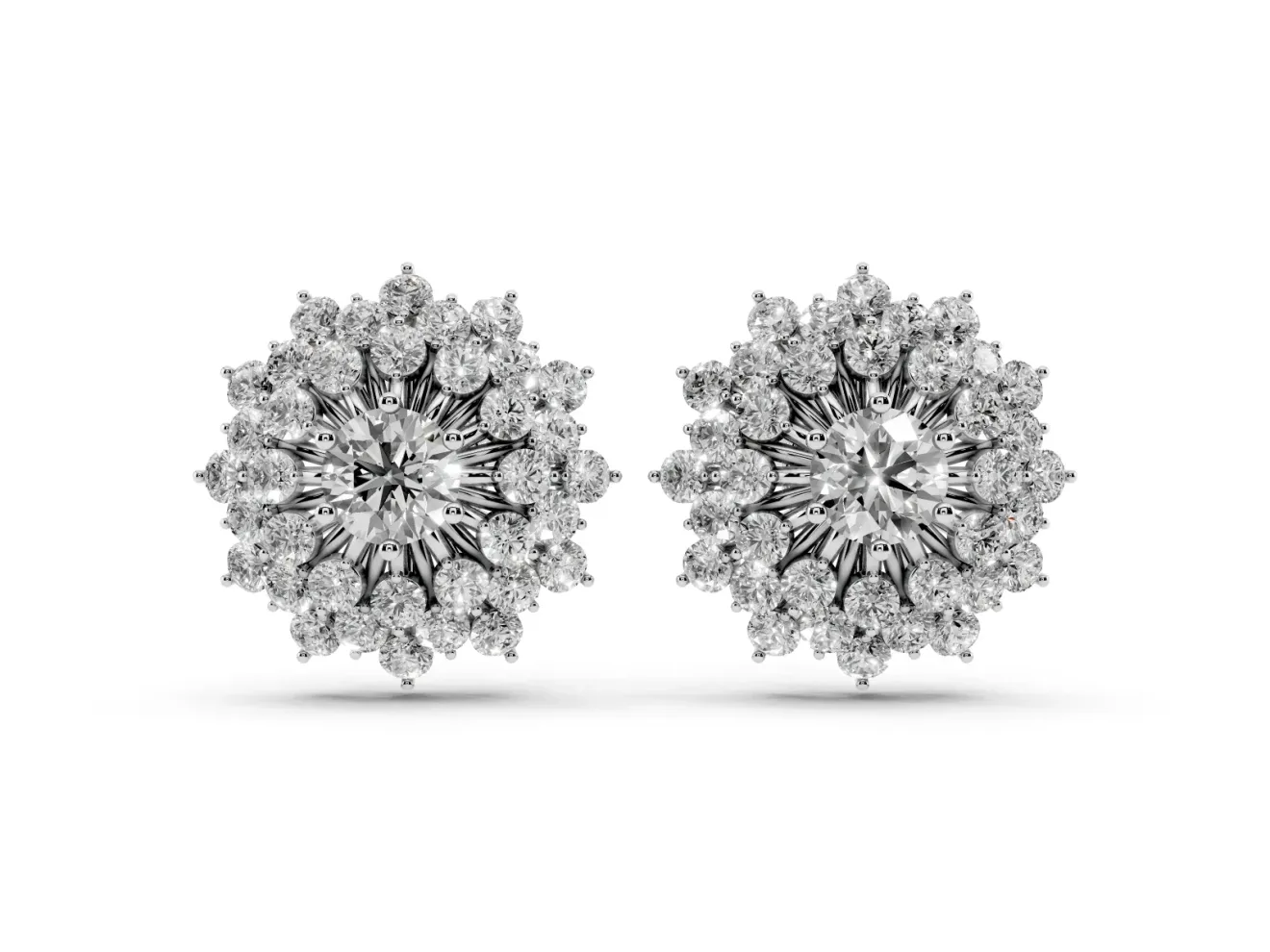 Round Lab-Grown Diamond Sunburst Cluster Stud Earrings | Star Outline | Sterling Silver