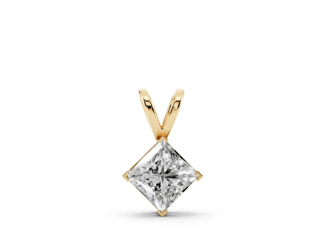 Princess Cut Lab-Grown Diamond Solitaire Pendant Necklace | Split Bail | Yellow Gold