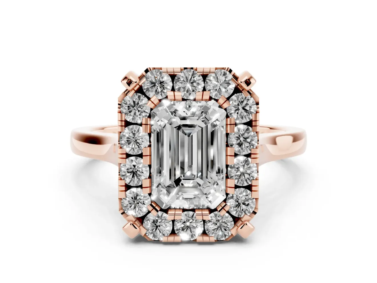 Emerald Cut Claw Corner Halo Engagement Ring Setting | Slim Plain Band | Rose Gold