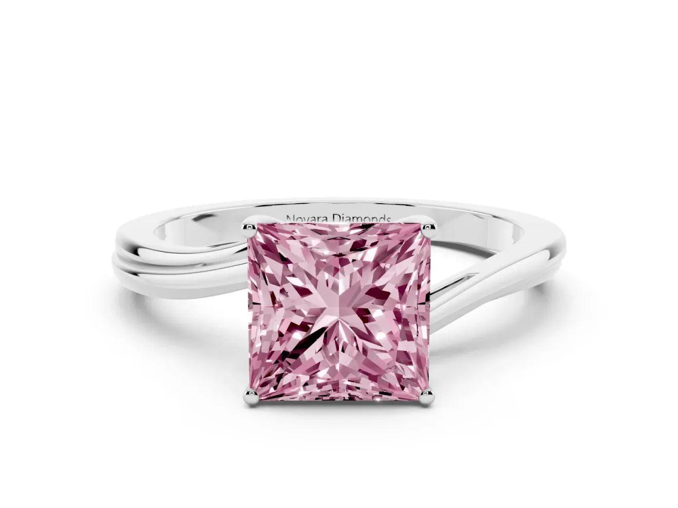 Fancy Pink Princess Cut Diamond Solitaire Twist Band Ring Set in White gold with Prong Setting