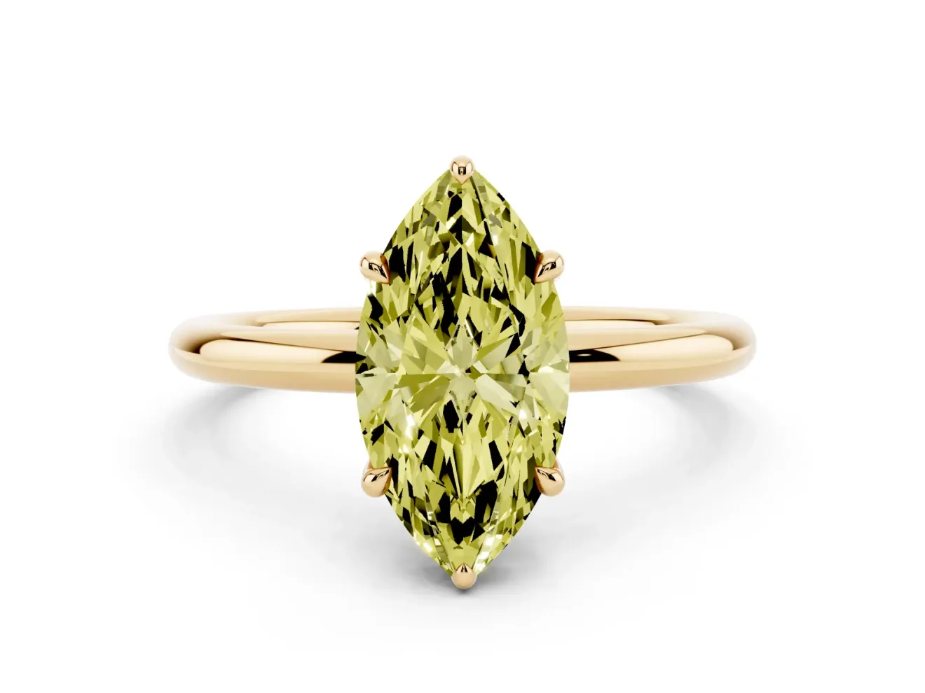 Marquise Hidden Halo Ring Setting for a Fancy Yellow Lab-Grown Diamond | Yellow Gold