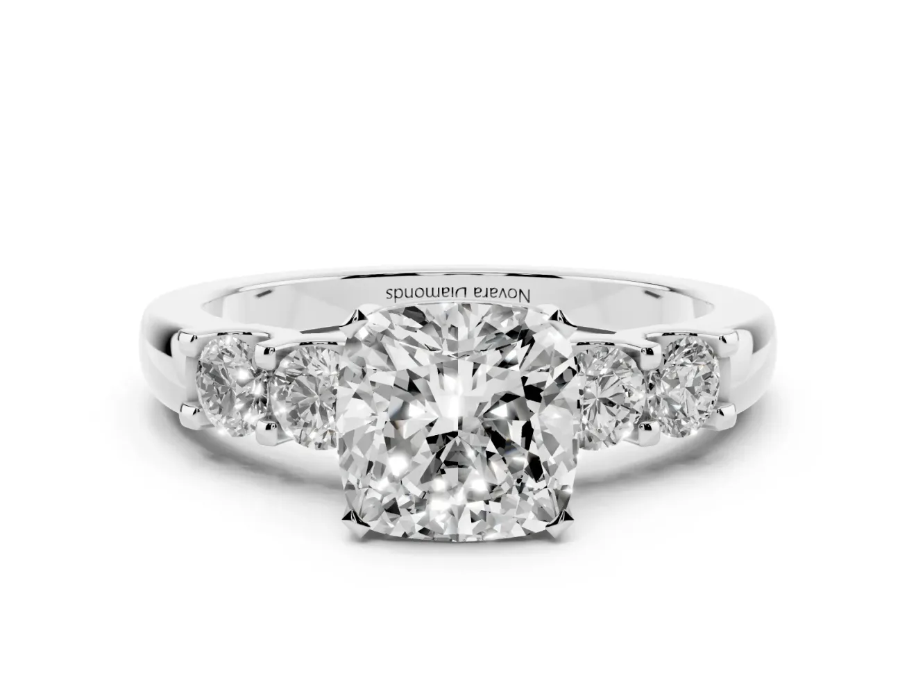 Cushion Cut Five Stone Engagement Ring Setting | Prong-Set Side Stones | White Gold