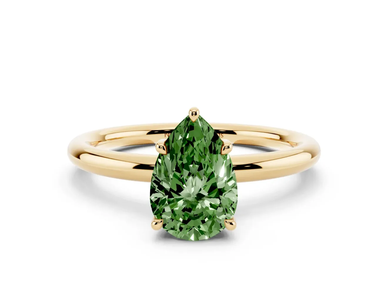 Pear-Shaped Hidden Halo Ring Setting for a Fancy Green Lab-Grown Diamond | Yellow Gold
