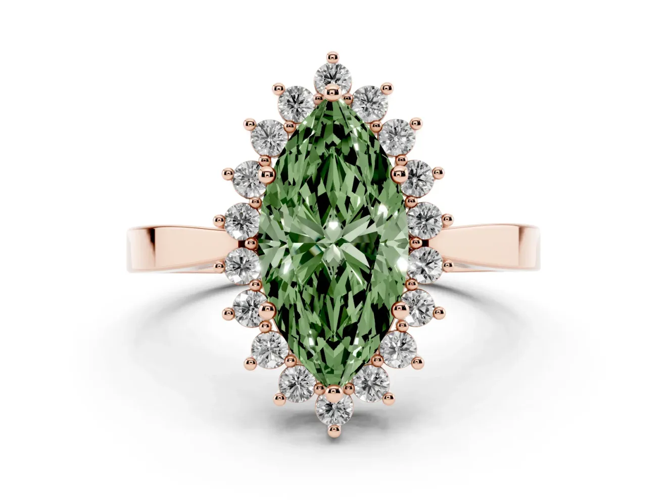 Marquise Scalloped Halo Engagement Ring Setting for a Fancy Green Lab-Grown Diamond | Rose Gold