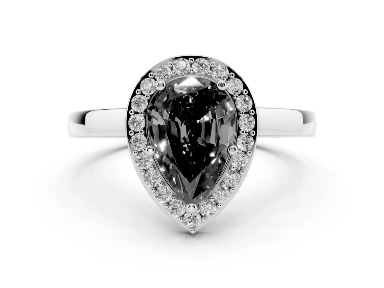 Fancy Black Pear Cut Diamond Halo Ring Set in Platinum with Solitaire Band and Prong Setting