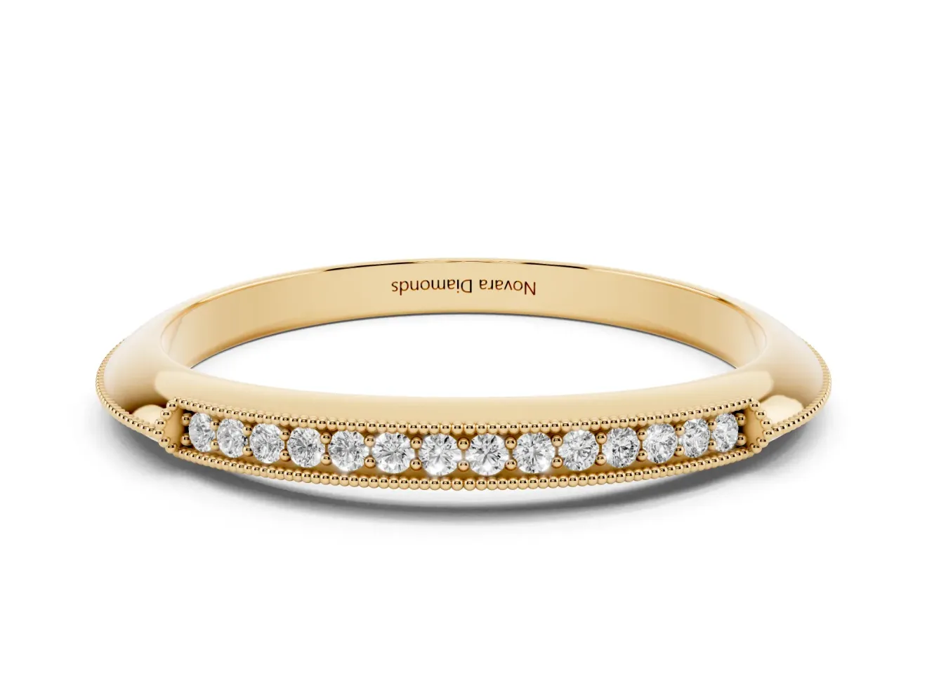 Round Diamond Pavé Half Eternity Band Set in Yellow gold with Milgrain Frame