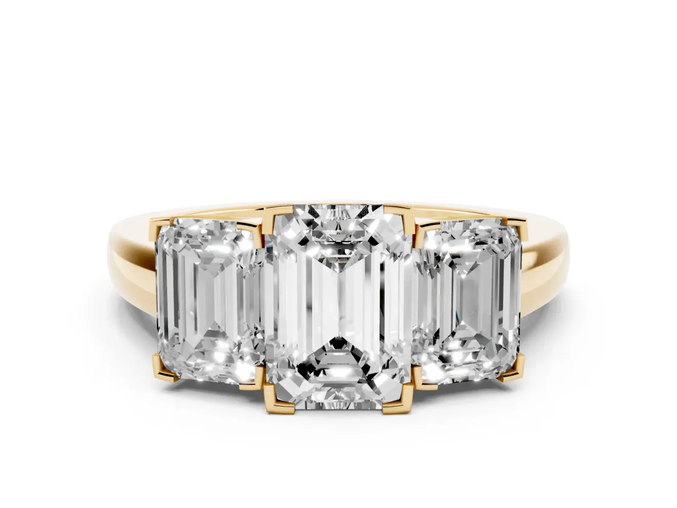 Emerald Cut Three Stone Engagement Ring Setting | Large Side Stones | Yellow Gold