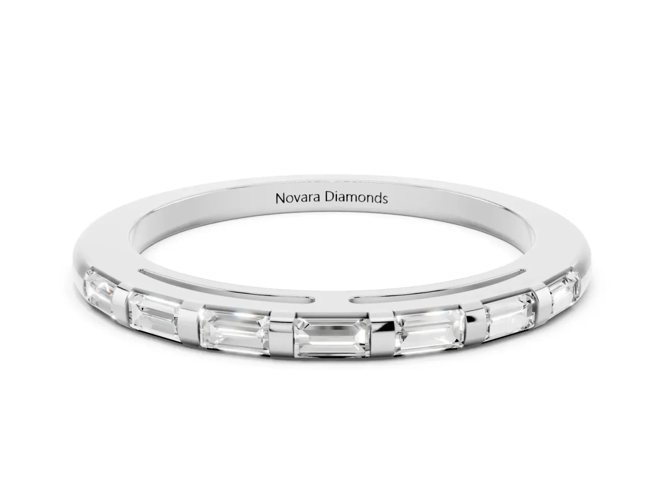 Baguette Diamond Continuous Channel Eternity Band Set in Silver with Polished Walls