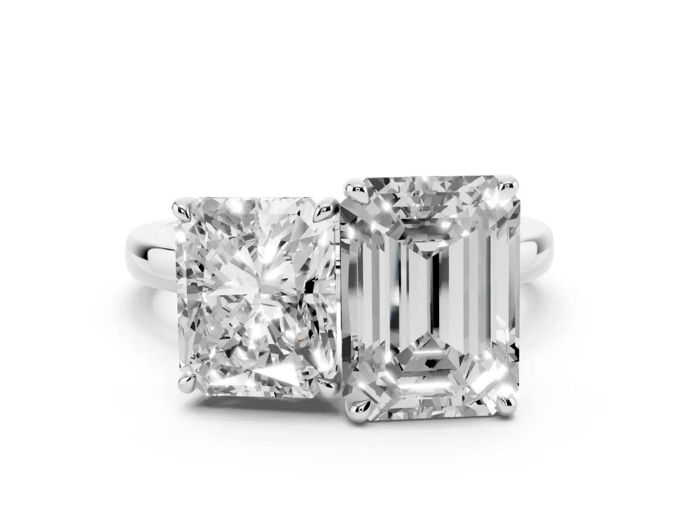 Radiant Cut and Emerald Cut Toi Moi Ring Set in White gold with Prong Setting