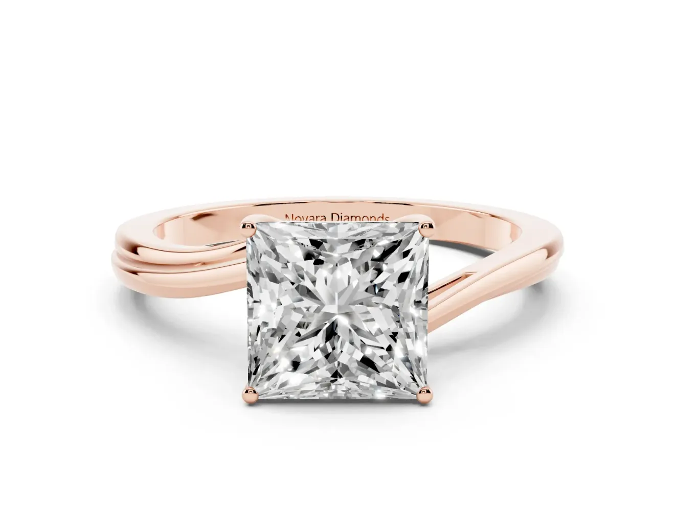 Princess Cut Bypass Solitaire Engagement Ring Setting | Plain Polished Band | Rose Gold
