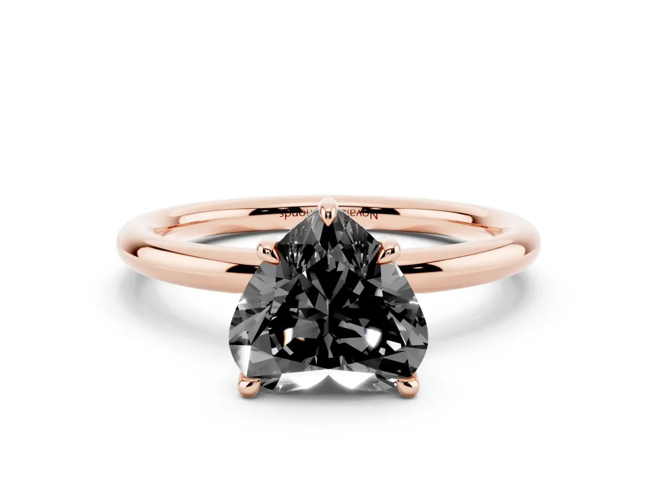 Fancy Black Heart Cut Diamond Solitaire Ring Set in Rose gold with Thin Band and Prong Setting