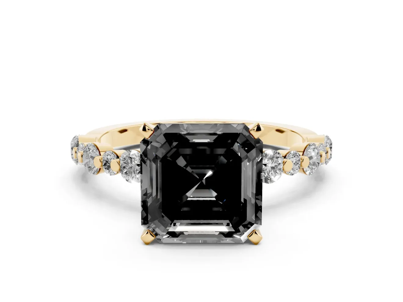 Asscher Cut Pavé Engagement Ring Setting for a Black Center | Alternating Accents | Yellow Gold