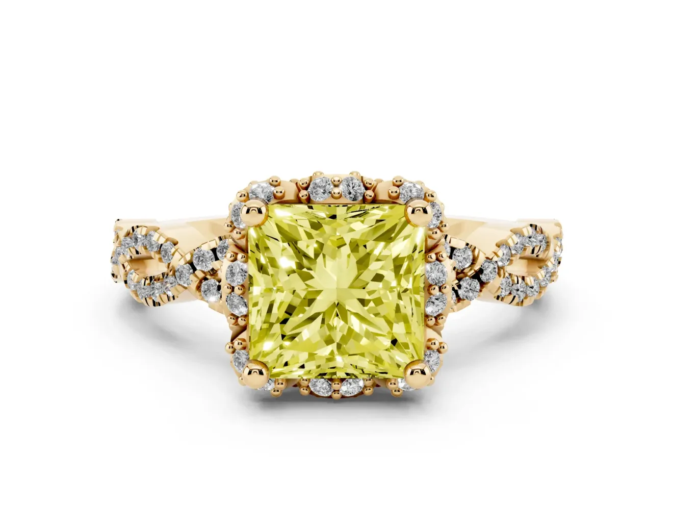Princess Cut Halo Engagement Ring Setting for a Fancy Yellow Lab-Grown Diamond | Yellow Gold - Design NV-24725