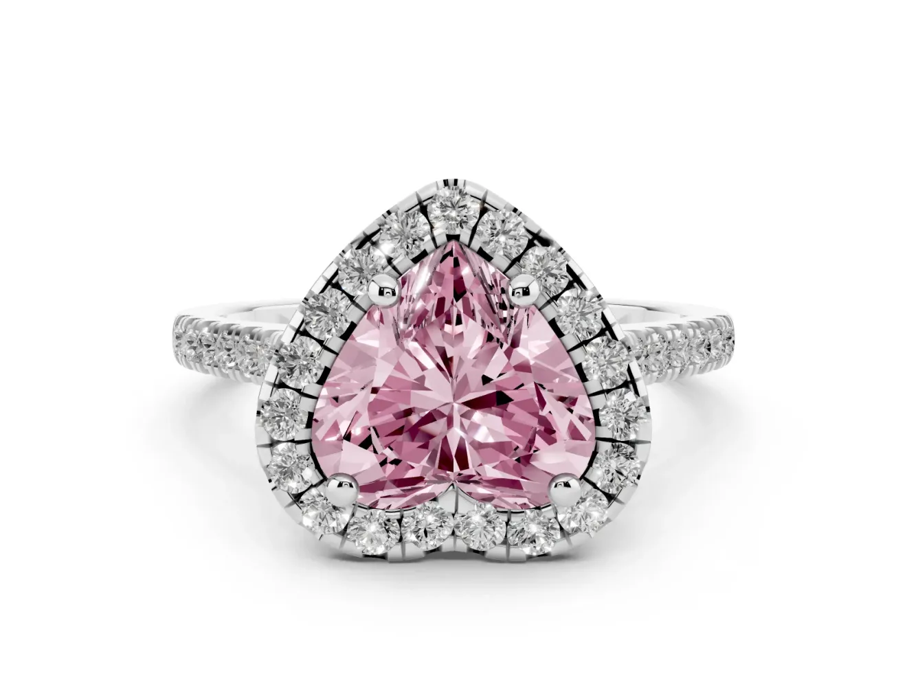 Heart-Shaped Halo Engagement Ring Setting for a Fancy Pink Lab-Grown Diamond | Tapered Band | Platinum