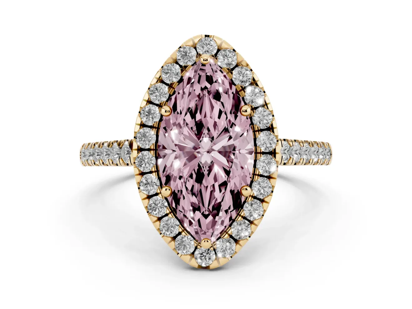 Marquise Raised Halo Engagement Ring Setting for a Fancy Pink Lab-Grown Diamond | Yellow Gold