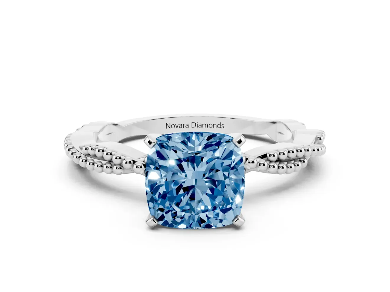 Cushion Cut Twisted Solitaire Engagement Ring Setting for a Fancy Blue Lab-Grown Diamond | Platinum