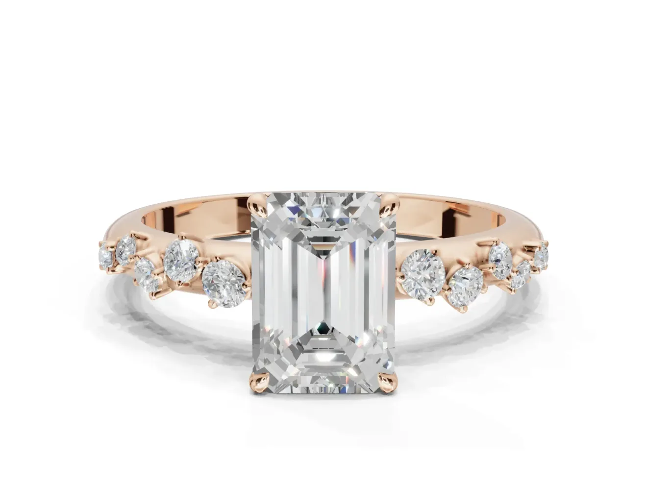 Emerald Cut Solitaire Engagement Ring Setting | Graduated Scattered Accents | Rose Gold