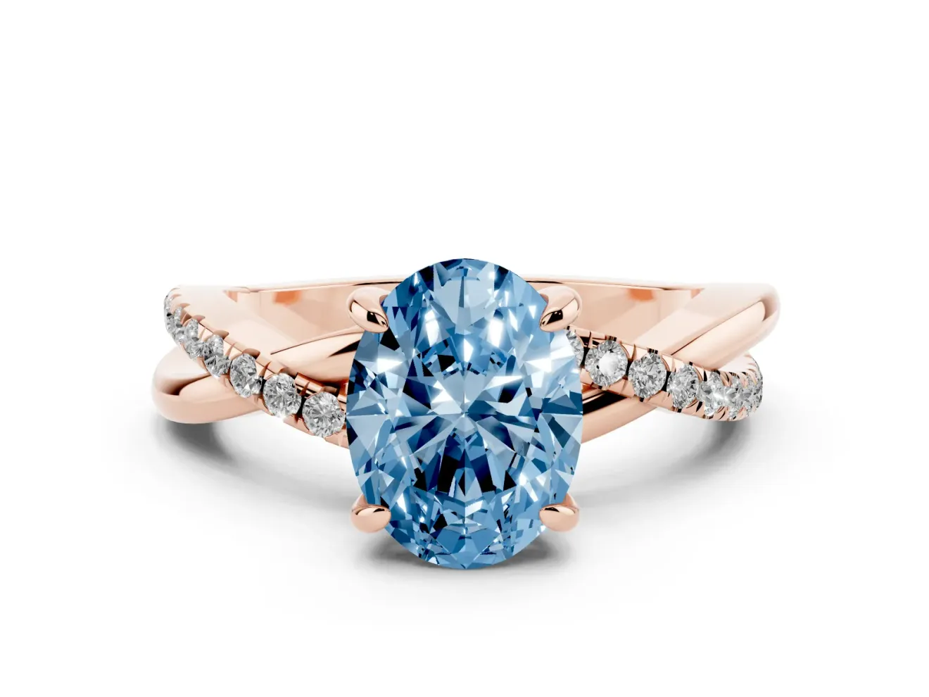 Oval Twist Engagement Ring Setting for a Fancy Blue Lab-Grown Diamond | Crossover Band | Rose Gold