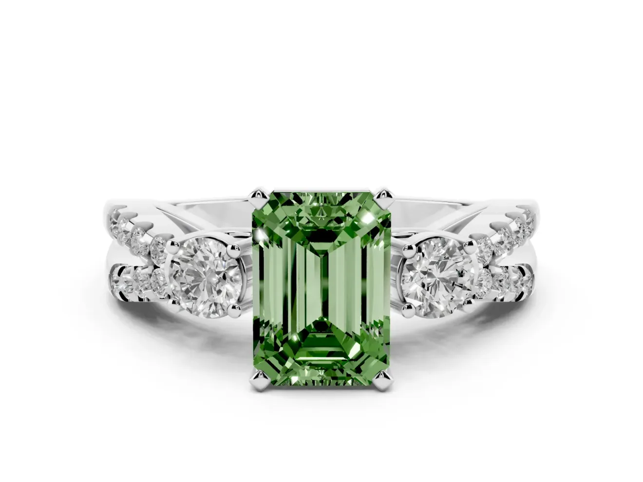 Emerald Cut Three Stone Engagement Ring Setting for a Fancy Green Lab-Grown Diamond | White Gold