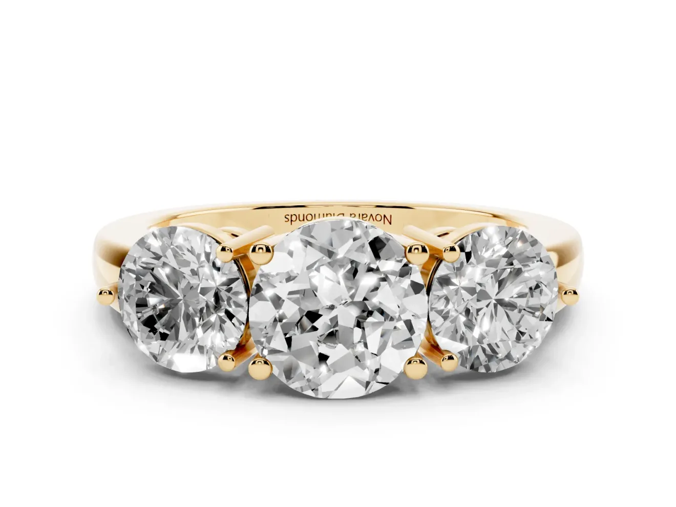 Round Three Stone Engagement Ring Setting | Large Round Side Stones | Yellow Gold